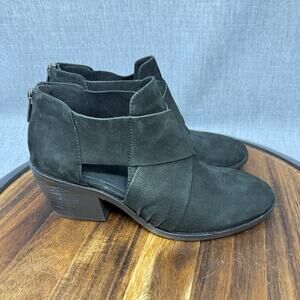 Eileen Fisher Women's 7 Booties Walt Crossover Cut Out Black Suede Heel Zip